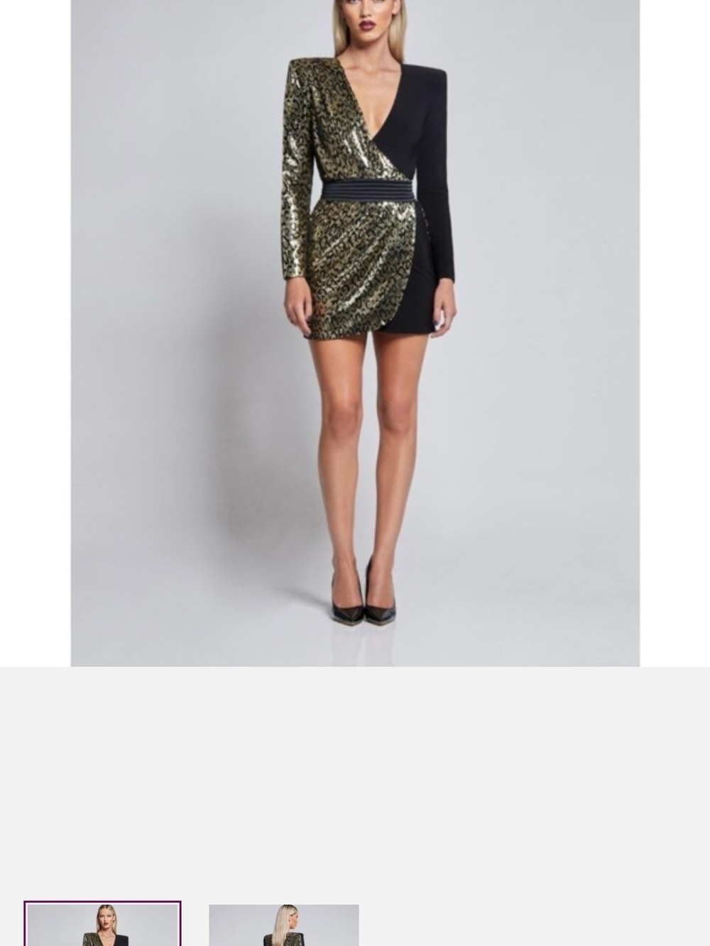 Zhivago Black and Gold Sequin Leopard Wrap Mini Dress